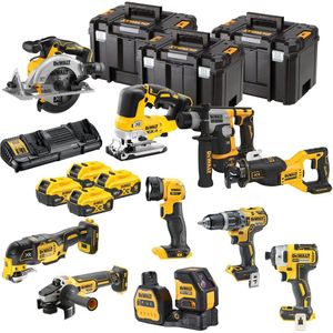 DeWALT DCK1012P4T Accu Combiset 10-delig 18V 5.0Ah in TSTAK - DCD796 Klop-/Schroefboormachine - DCF887 Slagschroevendraaier - DCS565 Cirkelzaag 165mm
