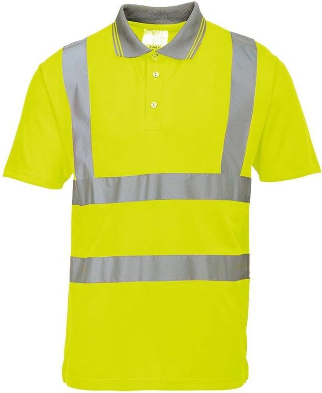 Polshirt geel met korte mouwen en reflectiestrepen