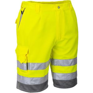 Portwest E043 Hi Vis Polykatoen Korte Broek, Grootte XL, Geel/Grijs