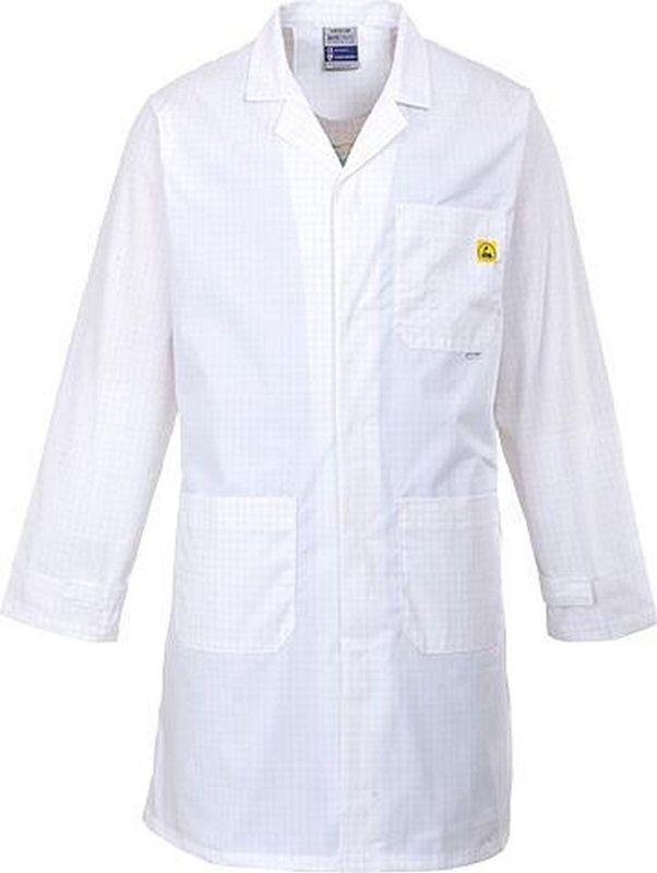 Portwest - AS10WHRL - Antistatische ESD Jas - Wit - 65% Polyester, 34% Katoen, 1% Geleidende Vezel