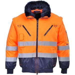 Portwest Hi-Vis 3-in-1 Pilotjack Size: S, Colour: Oranje/marine, PJ50ONRS