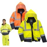 Hi-Vis - Tweekleuren - Bomberjack - Geel/Blauw - Waterdicht, Reflecterende Striping, UPF 50