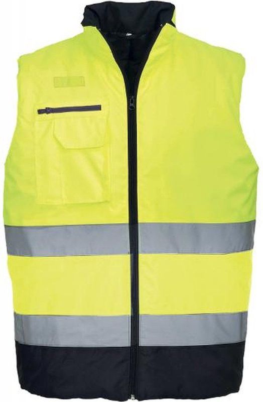 YeNa - Tweekleuren Bodywarmer - Gevoerd - Multifunctionele Zakken - Reflecterende Striping