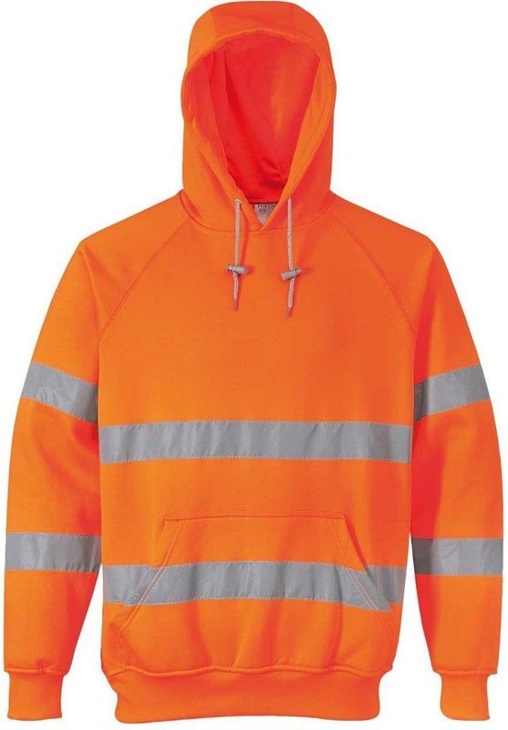 Hi-Vis - Sweatshirt - Oranje - Reflecterende Striping, UPF 50, Verstelbare Capuchon, 4XL