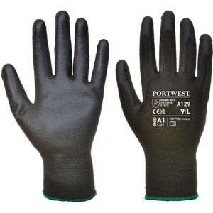 Portwest A129BKRL handschoenen met handpalm van polyurethaan, maat L, zwart, 12 stuks