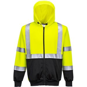 Hi-Vis - Tweekleuren Hoody - Geel/Zwart - Met Rits - Reflecterende Striping