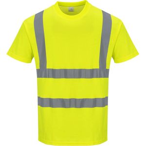 Katoen comfort Tshirt Geel met korte mouw en reflectie strepen