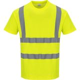 Katoen comfort Tshirt Geel met korte mouw en reflectie strepen