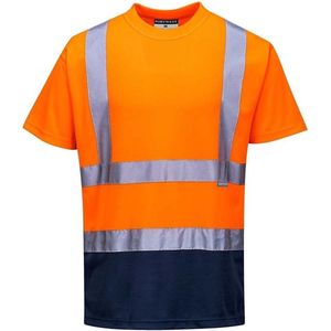 Portwest S378 Heren T-shirt Hoge Zichtbaarheid Tweekleurig Reflecterende Werkkleding Veiligheid Oranje/Marineblauw, M