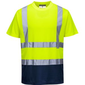 YeNa - Tweekleuren T-shirt - Oranje - Katoen - Reflecterende Striping