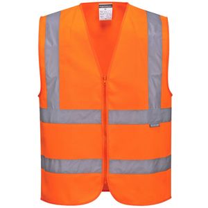 Portwest hoge zichtbaarheid vest met ritssluiting, maat M. Kleur: Oranje C375ORRM