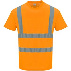 Katoen comfort Tshirt Oranje met korte mouw en reflectie strepen