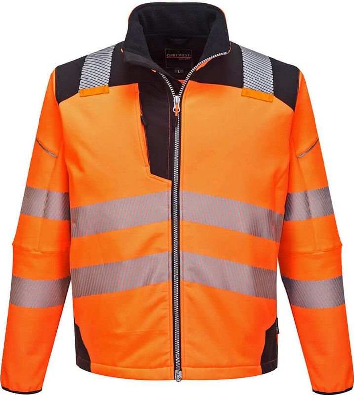 PW3 - Hi-Vis Softshell Jack - Oranje - Ademend, Waterdicht, Winddicht, Reflecterende Striping, 4 Zakken