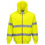 B305-Hi-Vis Zipsweater met capuchon en rits Geel met relflectie strepen