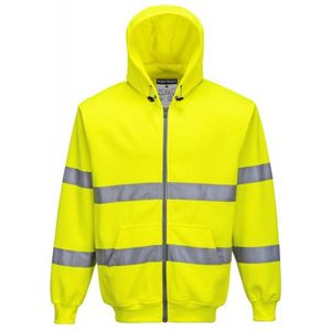 B305-Hi-Vis Zipsweater met capuchon en rits Geel met relflectie strepen
