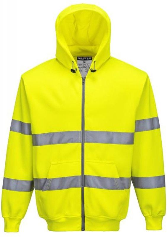 B305-Hi-Vis Zipsweater met capuchon en rits Geel met relflectie strepen