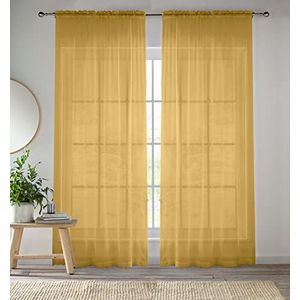 Enhanced Living Gouden voile gordijnen voor woonkamerpaneel paar - 145 x 137 cm lang - effen geweven sleuf top pure gordijnen 145 x 137 cm
