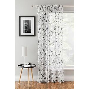 Tyrone Textiles Delila Zwarte voile-net met bloemen - 140 x 183 cm (55 x 72 inch) - doorschijnende semi-transparante sleuftop/roedezak privacy gordijnen