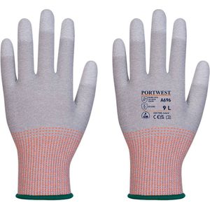 Portwest A696 - LR13 ESD PU vingertop gesneden handschoen - grijs/wit - groot (Pack van 12 paar)