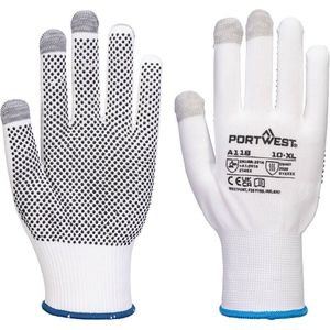 Portwest Grip 13 PVC Touchscreen Handschoen met dots (Pk12) - Wit/grijs - XL