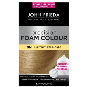 John Frieda Precision Foam Colour 9N Light Natural Blond, lichtblond, permanente haarkleuring in schuimvorm, perfecte en gelijkmatige dekking, 1 keer