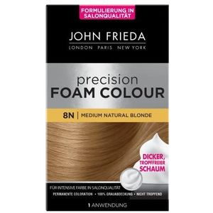 John Frieda Precision Foam Colour, Medium Blond, Permanente Kleuring in schuimvorm, Perfecte gelijkmatige afdekking, Voor 1 toepassing, Geel, 130 ml (1 stuk)