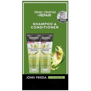 John Frieda Deep Cleanse & Repair Set - Shampoo, 250 ml & Conditioner, 250 ml - Haartype: beschadigd, gestrest - Verzorging en onmiddellijke regeneratie - Met voedende avocado