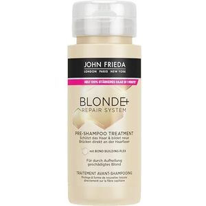 John Frieda BLONDE+ Repair System Pre-Shampoo Treatment – Contenu : 100 ml – Avec Bond Building Plex – Pour les blonds abîmés par éclaircissement – Protège les cheveux
