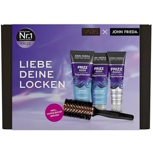 John Frieda x Varis Frizz Ease droomkrullende voordeelset - inhoud: shampoo, 250 ml/conditioner, 250 ml/Definerende krulcrème, 150 ml/Varis Boar Brush haarborstel - geïnspireerd door stylisten