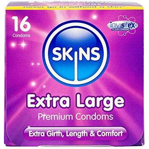 Skins Sexual Health Skins Extra grote condooms multipack, veilig met natuurlijke uitstraling, die aanvoelt als echte huid, 16 stuks (transparant, 16 stuks, 1 stuk)