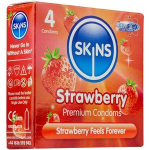 Premium Skins - Condooms - Aardbeiensmaak - Ultradun - Discrete Verpakking van 4