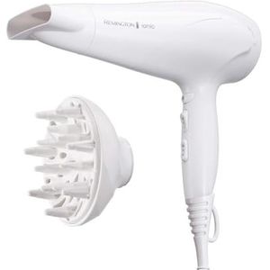 Remington Föhn (2200 Watt, Ionen Voor Een Pluisvrij Resultaat, Keramische Ring, Gelijkmatige Warmteverdeling, 3 Warmtestanden, 2 Snelheden, Coolshot, 2 Opzetstukken) D3199 [Amazon Exclusief]