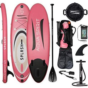 AQUA SPIRIT iSUP Opblaasbaar Stand up Paddle Board voor volwassen beginners/tussenproduct met rugzak, riem, peddel, aankleedmat en waterdicht telefoonhoesje (9' Splash Pink)