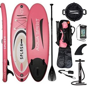 AQUA SPIRIT iSUP Opblaasbaar paddlebord voor volwassenen, beginners/tussenpersonen met rugzak, riem, peddel, aankleedmat en waterdichte telefoonhoes (2,7 m), roze splash