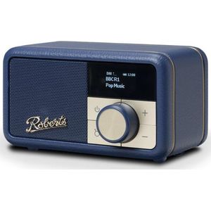 ROBERTS Radio Revival Kleine compacte draagbare radio met Dab-FM, Bluetooth, 20 uur batterijduur, AUX-ingang, passieve radiator, streaming, middernachtblauw