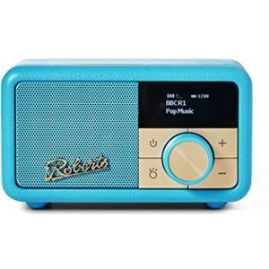 ROBERTS Radio Revival Kleine compacte draagbare radio met Dab+/FM/Bluetooth, 20 uur batterijduur, AUX-ingang, passieve radiator, turquoise