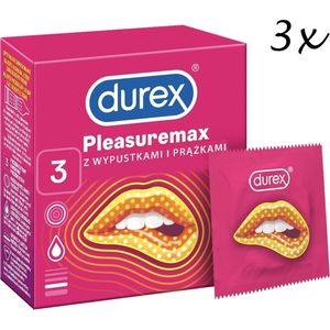 Durex Condooms - Pleasure Me - 9 Stuks (3 x 3 Stuks - Handzame Kleinverpakking) - Met Ribbels en Nopjes - Brievenbuspakket - Met Kwantumkorting