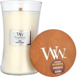 WoodWick - Large Hourglass - Geurkaars - Linen - Hoogwaardige Paraffine & Sojawas