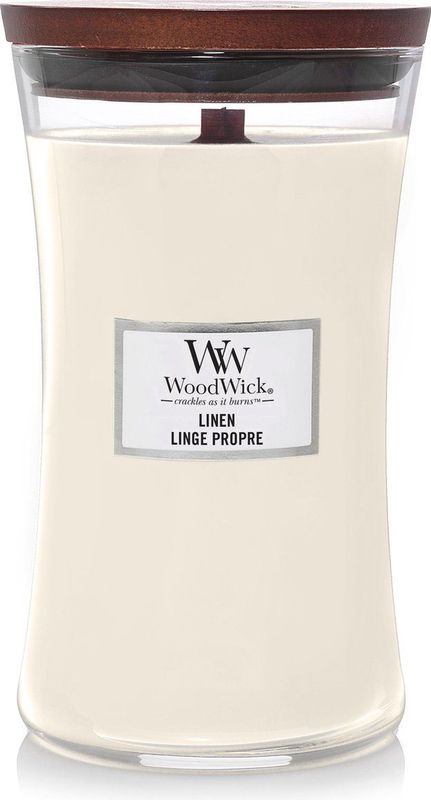 WoodWick - Large Hourglass - Geurkaars - Linen - Hoogwaardige Paraffine & Sojawas
