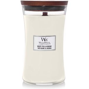 Woodwick - Large Hourglass - Geurkaars - White Tea & Jasmine - Houten Lont