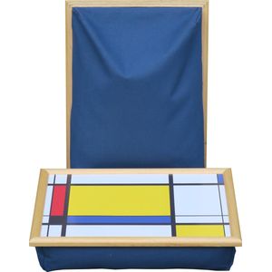 CW Laptray, Schoottafel, Schootkussen, Laptoptafel, Dienblad met kussen Mondriaan groot geel blok - 40x30 cm