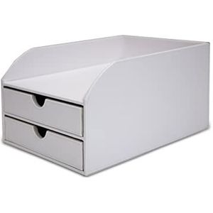 OSCO Wit kunstleer 2-laags sorteerder met brievenbak | A4 | Laden | Bureau netjes | Documentopslag | Papierwerkorganizer | Bestandshouder | 35 x 25 x 18,5 cm