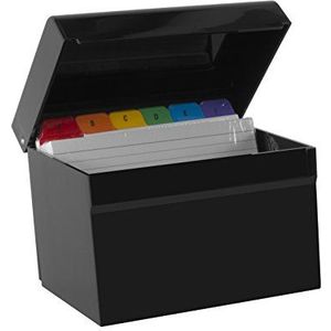OSCO Zwarte Hi-Gloss Plastic Index Box | Klein | A tot Z Divider Tabs | 100 gelinieerde notitiekaarten inbegrepen (5"" X 3"") | Gelinieerde Revisie Flash Cards | Receptopmerkingen | Contacten archiveren