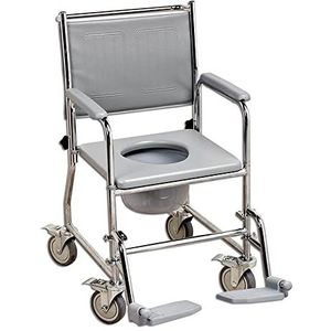 Careline toiletrolstoel mobiel, zitbreedte 43 cm, totale breedte 55 cm, maximale belastbaarheid 190 kg, zwarte bekleding