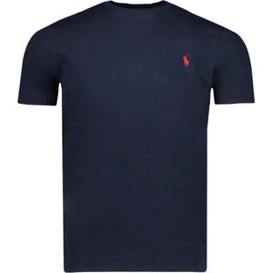 Polo Ralph Lauren - Shirt - Marine/Rood - Jersey - Ronde Hals, Slanke Pasvorm