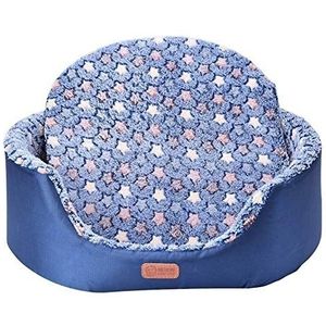 Zhexundian All Season Pet Dog Bed Afneembare Puppy Cat House Mat Coral Fleece Bed Star Paw Comfortabele Pad Bank for Small Medium grote honden (Color : Navy, Size : L)