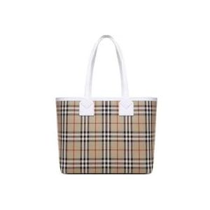 Burberry Archief Check Print Tote Tas , Beige , Dames , Maat: ONE Size
