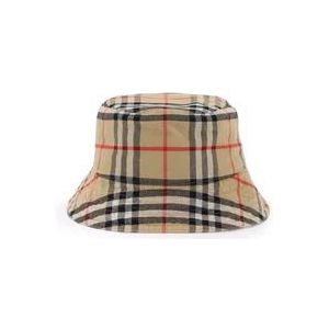 Burberry Vintage Check Katoenen Bucket Hat , Beige , Heren , Maat: S