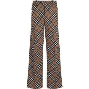 Burberry - Broek - Beige - Wolmix - Achterzak met Ritssluiting, Ruitmotief