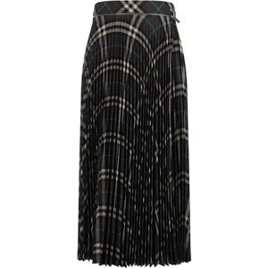 Burberry - Geplooide Midi Rok - Zwart - Multicolor - 55% Polyester, 45% Wol